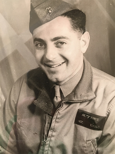 black and white portrait photo of SGT. Al Finer in U.S.M.C. jacket and hat